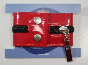 1JD Red patent leather black zipper punk WRAP snap Bracelet Claire's Jewelry - Picture 1 of 5