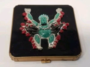 Polvo compacto vintage con espejo de latón con incrustación negra Art Deco diseño artístico único - Imagen 1 de 15
