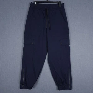 ME+EM Cargo Joggers Womens Size 12 Navy Blue Tapered Ankle Zip Drawstring Pants - Picture 1 of 10