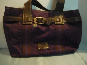 Tommy Hilfiger Mujer Clásicos Americanos Patrón Monograma Bolso de Mano Púrpura Marrón - Imagen 1 de 2