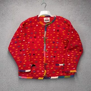 Cardigan lana Amano maglione donna grande rosso geometrico BOHO Bolivia maglia a mano - Foto 1 di 10