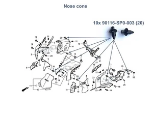 10x VFR1200F 2010-2018 cono nariz carenado plástico clips de empuje 90116-SP0-003 - Imagen 1 de 4