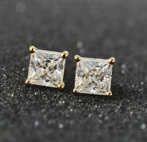 Moissanite Solitaire Stud Earrings in Vermeil Yellow Gold Over Sterling Silver - Picture 1 of 3