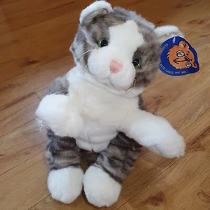 Vintage Bear Factory Plush Soft Toy Grey and White Tabby Cat 14” Green Eyes - Picture 1 of 20