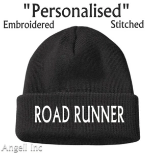 ROAD RUNNER JOGING RUNNING GIFT WOMEN MEN Beanie Hat Personalised Woolly GYM - Picture 1 of 2
