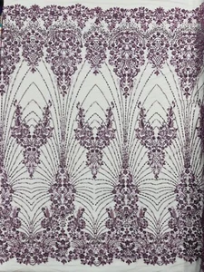 Royalty Damask Beaded Lace Luxury on Mesh, by The Yard. - Picture 1 of 73