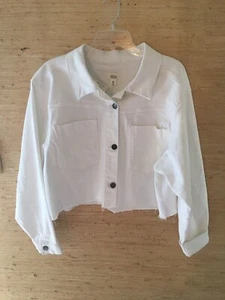 Women's a.n.a White w/Raw Hemline Long Sleeve Cropped Denim Jacket Size XXL - Picture 1 of 5