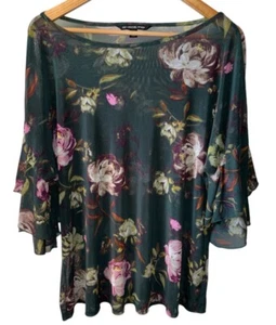Zac & Rachel Woman 1X Multicolored Watercolor Floral Shear Pullover Blouse - Picture 1 of 9