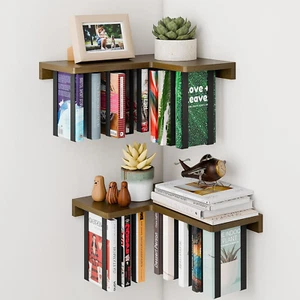 Floating Bookshelves for Wall Set of 2 - Corner Floating Shelves for Books, Rubb - Picture 1 of 7