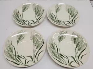 (4) Vintage Homer Laughlin, Green Wheat Americana -6" Tea Saucers -1 Chip - READ - Picture 1 of 8