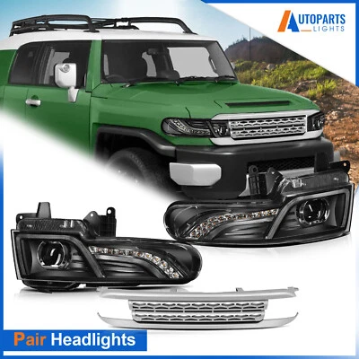 LED Projector Left Right Headlights & W/ Grille For Toyota FJ Cruiser 2007-2014 - Image 1 of 4