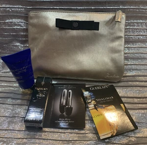 GUERLAIN deluxe Travel Set W Gold Pouch,Cleansing Cream, Noir Mascara & Shalimar - Picture 1 of 12