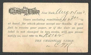 DATIERT 1882 PC NY CHRISTIAN UNION ZEITUNG - Bild 1 von 1