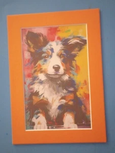 Impresión de 5" x 7" mate 4" x 6" de pintura colorida de un pastor australiano - Imagen 1 de 3