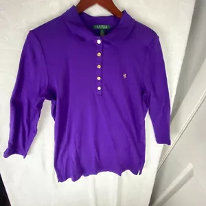 Lauren Ralph Lauren Women's Purple 100% Cotton Long-Sleeve Polo Shirt - Picture 1 of 11