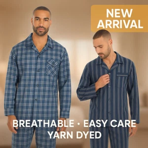 Mens Plain Traditional Woven Pyjamas Set Sleeping Nightwear Pjs M-XXL - Picture 1 of 16