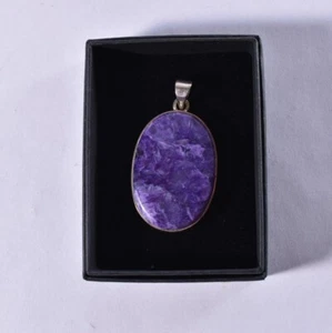 Purple Charoite Pendant Crystal Gemstone 925 Sterling Silver Pendant 37mm - Picture 1 of 3