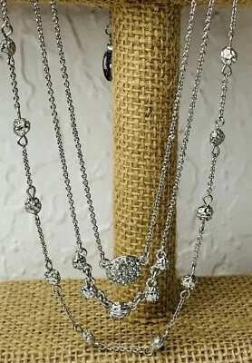 "Collar Ann Taylor tono plata tres hilos cadena estrás 18""" Foto 1 de 4