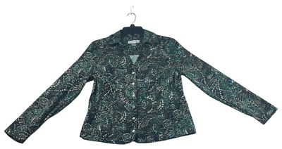 Blazer Christopher & Banks para mujer talla pequeña verde negro lunares botones a presión Foto 1 de 4