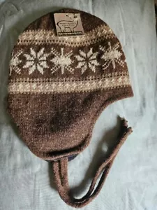 "Snowflake" Alpaca Winter Cap with Ear Flaps (Brown Color) - Picture 1 of 1