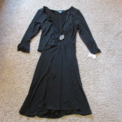 Nuevo con etiquetas Vestido Dressbarn 12 Pequeño Negro Cuello Estrás Pin Midi Poli Elástico Foto 1 de 2