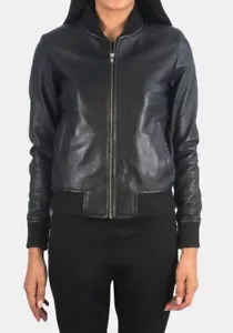 Elegante chaqueta de cuero para mujer 100 % piel de cordero suave calce ajustado chaqueta de bombardero - Imagen 1 de 6