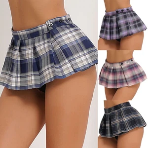 Women's Skirt Sexy Lingerie Role Play Pleated Micro Schoolgirl Short Mini Dress - Picture 1 of 38