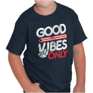 Good Vibes Only Puerto Rico Pride Se Levanta Unisex Kids Youth Crew T Shirts - Picture 1 of 7