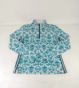 Athleta Neck Pullover Teal on White Pinapple Floral Print Golf Size Large - Picture 1 of 7
