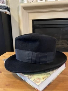 Vintage Borsalino Black Peluche Velour Fedora Hat Size 7 ¾ - Picture 1 of 24