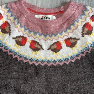 Mini Boden 7-8Y Brown Cotton-Wool Blend Sweater with Birds Accent - Picture 1 of 7