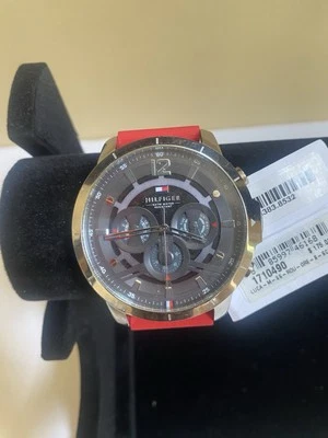 TOMMY HILFIGER Reloj Hombre Acero Inoxidable Resistente al Agua Cara Negra Rojo Silicona Foto 1 de 4