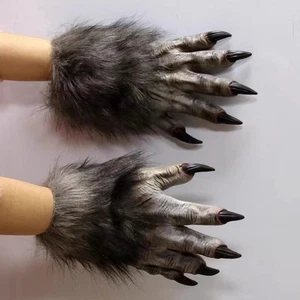 Guanti artiglio lupo mannaro lattice rapsodia animale costume oggetti di scena Halloween peluche artigli - Foto 1 di 23