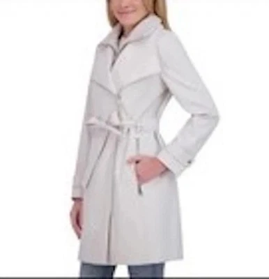 HALSTON Light Gray Water Resistant Belted Double Zippered Collar Trench Coat S - Image 1 of 4