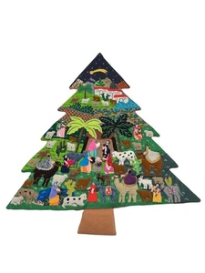 Peruvian Christmas Tree Applique Wall Hanging, "Happy Nativity Scene" 22” x 20” - Picture 1 of 6