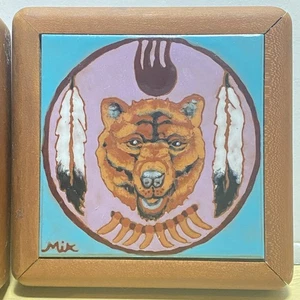 Indianer Stil Bär Schmuckschatulle signiert Jan Mikkelsen Rustíc handbemalt - Bild 1 von 12