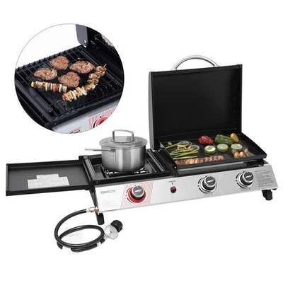 Royal Gourmet 3-in-1 Portable Gas Griddle with Side Burner and Lid for Outdoor - Image 1 of 4