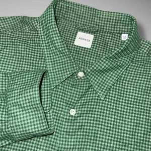 Aspesi Shirt Mens 44 17.5 Olive Green Check Flannel Cotton Long Sleeve Button Up - Picture 1 of 11