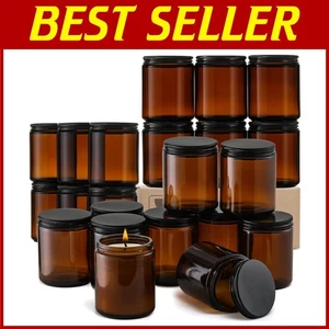 24-Pack 8oz Amber Candle Jars - Leakproof Round Glass Jars - Picture 1 of 10