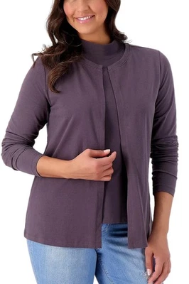 Denim & Co. Essentials Perfect Jersey Cuello Simulado Conjunto Cárdigan Sin Mangas Gris Foto 1 de 2