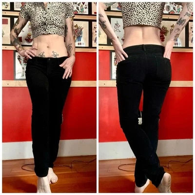 Pantalón Guess Mujer Ajustado Kate 29 Terciopelo Pana Terciopelo Negro Logo Y2K Foto 1 de 4
