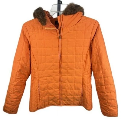 Chaqueta acolchada acolchada Jones New York Signature capucha de piel naranja talla mediana Y2K Foto 1 de 4