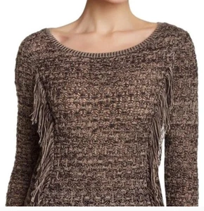 Suéter Melrose & Market Rojo Crema Algodón Flecos Marrón Negro XS Nuevo - Imagen 1 de 4