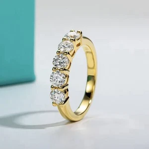 5ct Ring Yellow Gold Diamond Test Pass Eternity Lab-Created VVS1/D/Excellent - Picture 1 of 3