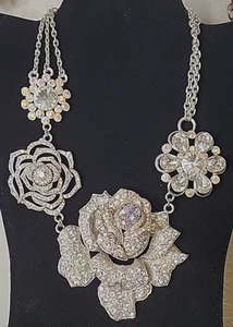 Vintage Floral Strass Halskette Statement Runway Glam Schillernd Big Bold Glanz - Bild 1 von 6