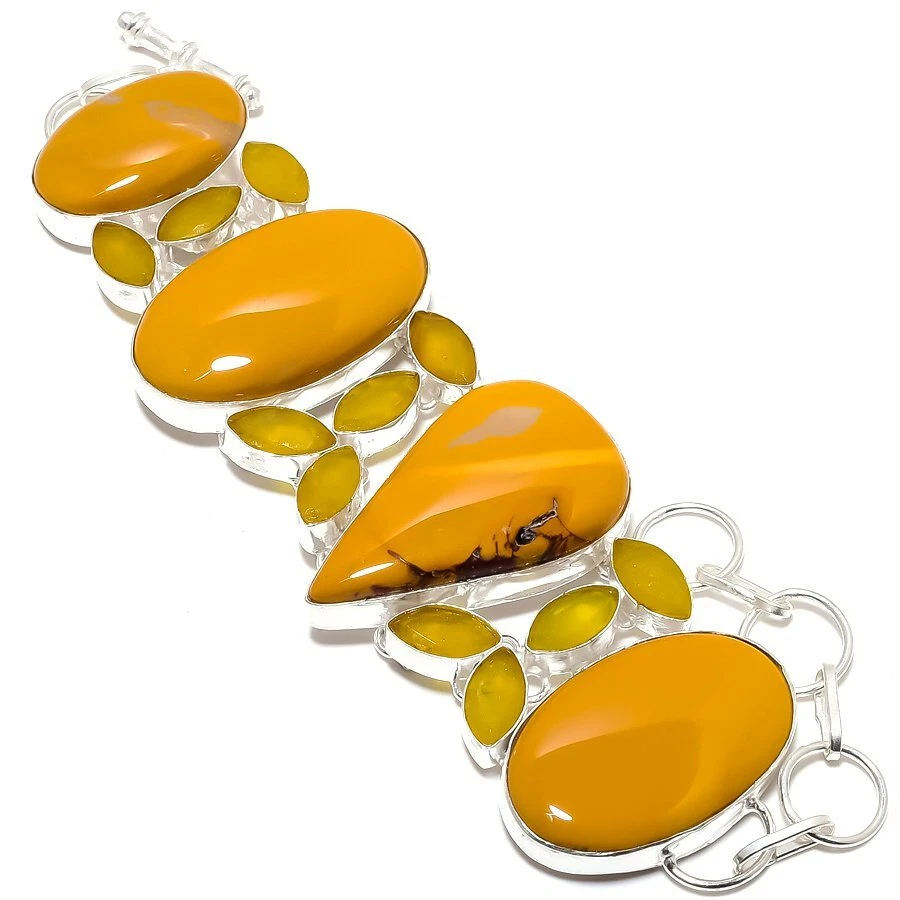 Yellow Mookaite, Onyx Gemstone Handmade 925 Silver Bracelet 7-8" R-993 - Image 1 of 1