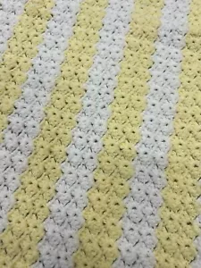 Handmade Knit Baby Blanket Yellow White Stripes 38” X 30” Afghan Newborn Infant - Picture 1 of 13