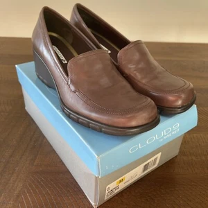 Nine West Cloud Nine 9 Brown Slip On Loafer Size 8 Leather Wedge Heel Shoes - Picture 1 of 11
