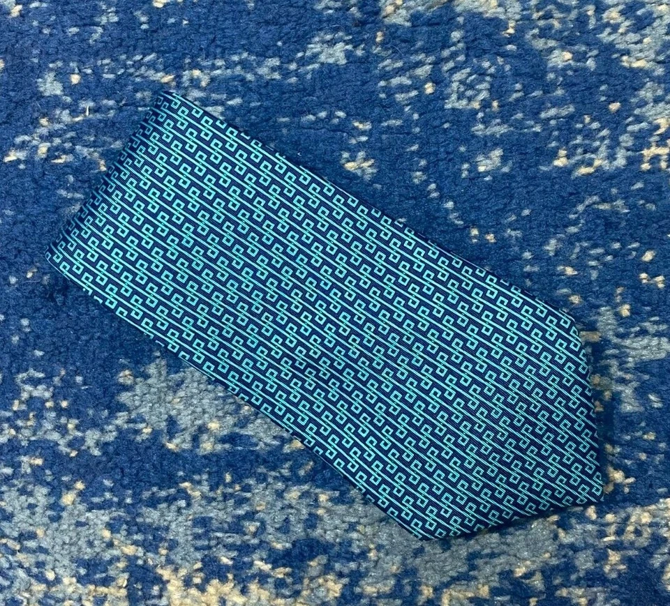 Corbata Thomas Rosa Azul Aqua Geométrica Seda Hecha en Italia Foto 1 de 4