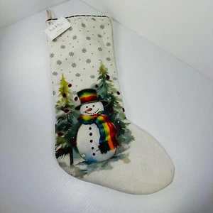 Nicole Miller Home Christmas Stocking Rainbow Dressed Snowman 8" X 22" Holiday - Picture 1 of 24